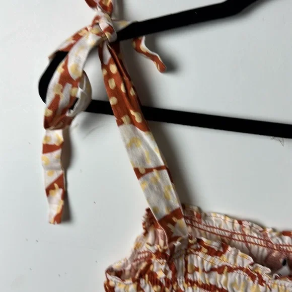 Nicole Miller NWT SZ XS Linen Orange,Cream,Yellow Sun Mini Dress w/Smocking - Picture 14 of 16